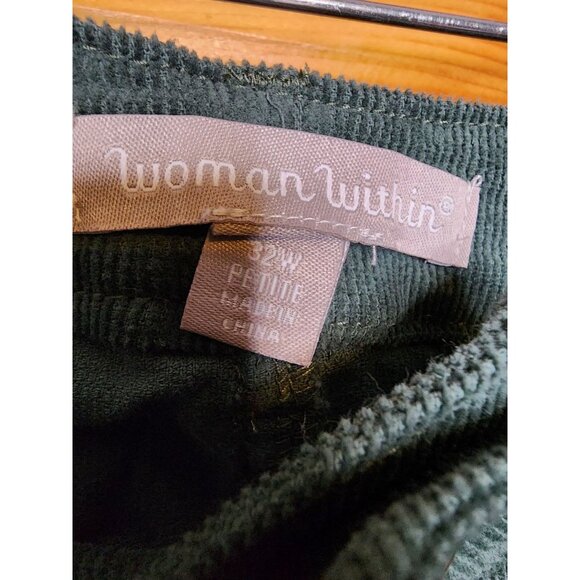 Woman Within Plus Size 32W Petite Green Corduroy Pants Stretchy 5 Pocket - Picture 3 of 8
